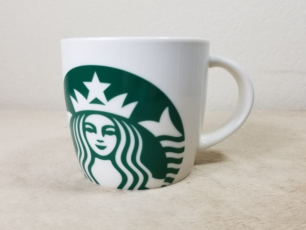 Starbucks Mermaid Logo Coffee Mug Teacup 14oz White Green 2017 Porcelain 3 3/4"